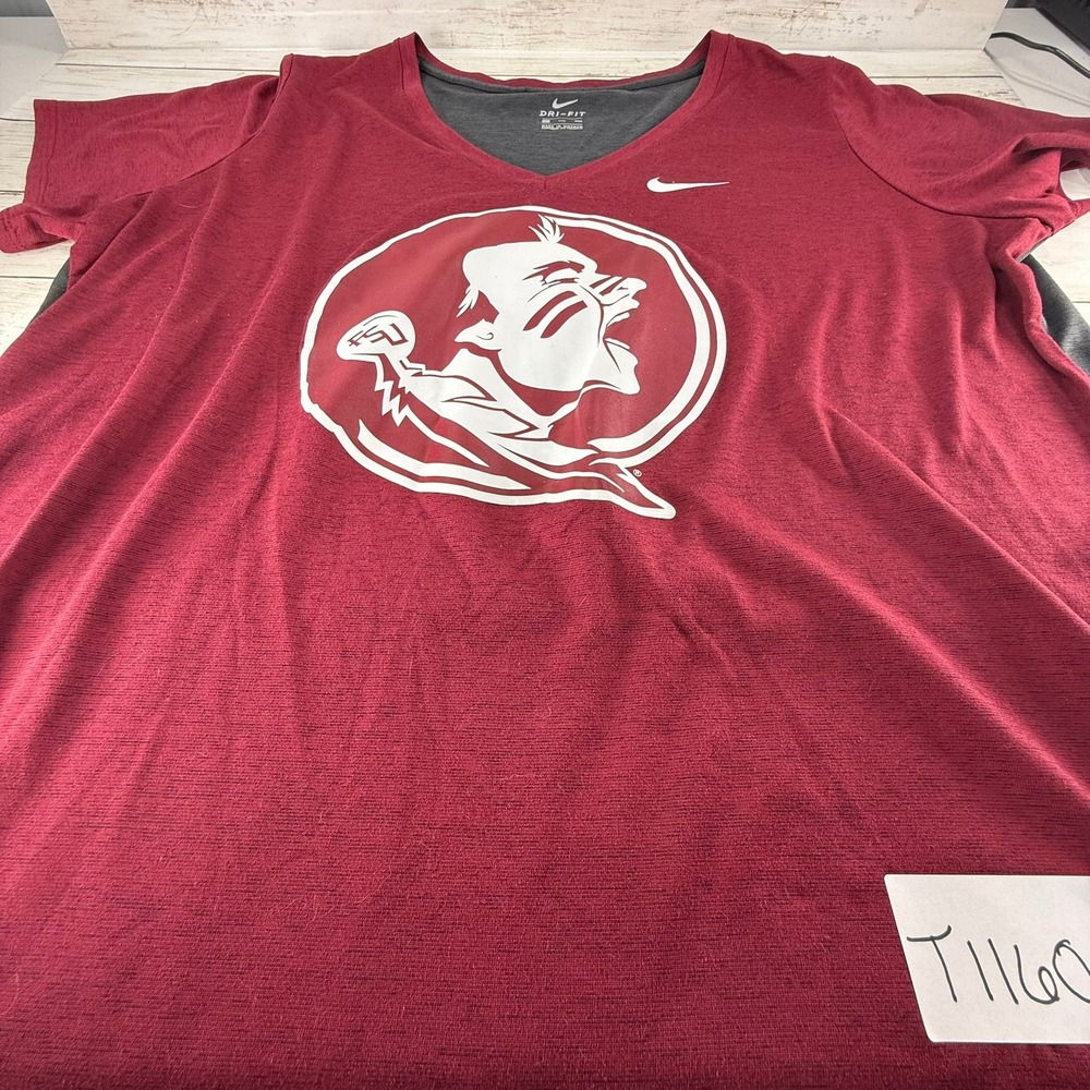 Nike Dri-FIT FSU Florida State Seminoles V-Neck Shirt Mens XXL Garnet Heather